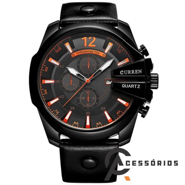 Relógio Curren PRETO/LARANJA Quartz Couro