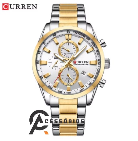 Relógio Curren PRATA/DOURADO AC LUXO Aço Inoxidável