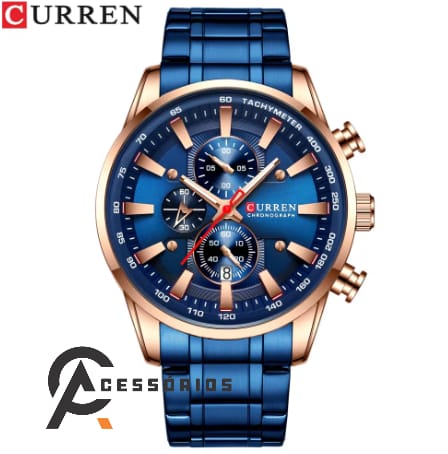 Relógio Curren AZUL LUXO Aço Inoxidável