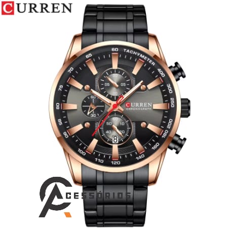 Relógio Curren PRETO/ROSÊ LUXO Aço Inoxidável