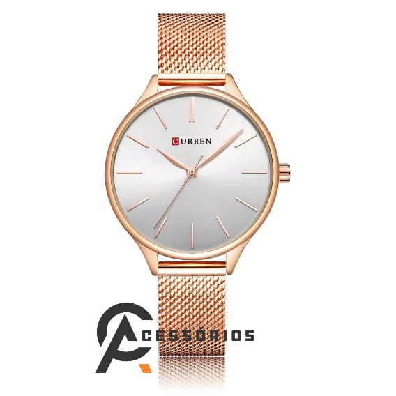 Relógio Curren ROSÊ/BRANCO FEMININO Elegante Aço Inoxidável